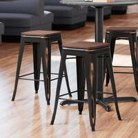 Lancaster Table & Seating Alloy Series Distressed Copper Metal Indoor Industrial Cafe Counter Height Stool with Walnut Wood Seat