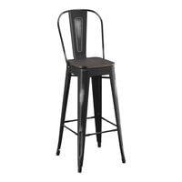 Lancaster Table & Seating Alloy Series Distressed Black Indoor Cafe Barstool with Black Wood Seat