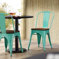 Lancaster Table & Seating Alloy Series Seafoam Metal Indoor Industrial Cafe Chair with Vertical Slat Back and Walnut Wood Seat