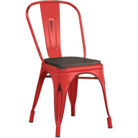 Lancaster Table & Seating Alloy Series Distressed Red Metal Indoor Industrial Cafe Chair with Vertical Slat Back and Black Wood Seat