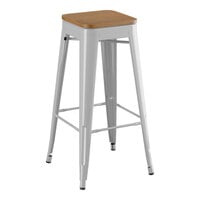 Lancaster Table & Seating Alloy Series Silver Indoor Backless Barstool with Walnut Wood Seat