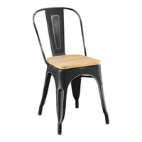 Lancaster Table & Seating Alloy Series Distressed Onyx Black Indoor Cafe Chair with Natural Wood Seat