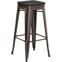 Lancaster Table & Seating Alloy Series Copper Metal Indoor Industrial Cafe Bar Height Stool with Black Wood Seat