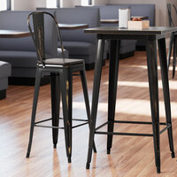 Lancaster Table & Seating Alloy Series Distressed Copper Metal Indoor Industrial Cafe Bar Height Stool with Vertical Slat Back and Black Wood Seat