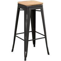 Lancaster Table & Seating Alloy Series Distressed Black Indoor Backless Barstool with Natural Wood Seat