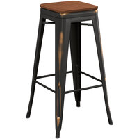 Lancaster Table & Seating Alloy Series Distressed Copper Indoor Backless Barstool with Walnut Wood Seat