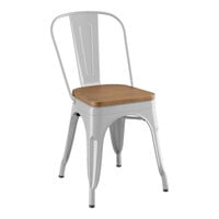 Lancaster Table & Seating Alloy Series Silver Indoor Cafe Chair with Walnut Wood Seat