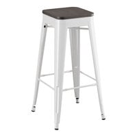 Lancaster Table & Seating Alloy Series Pearl White Indoor Backless Barstool with Black Wood Seat