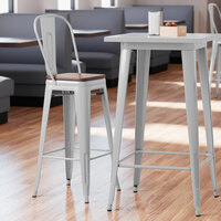 Lancaster Table & Seating Alloy Series Silver Indoor Cafe Barstool with Walnut Wood Seat