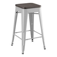 Lancaster Table & Seating Alloy Series Silver Indoor Backless Counter Height Stool with Black Wood Seat