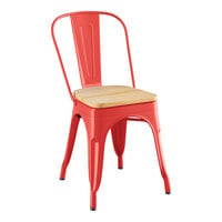 Lancaster Table & Seating Alloy Series Ruby Red Indoor Cafe Chair with Natural Wood Seat