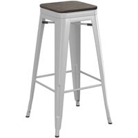 Lancaster Table & Seating Alloy Series Silver Indoor Backless Barstool with Black Wood Seat