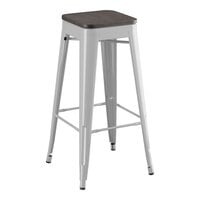 Lancaster Table & Seating Alloy Series Silver Indoor Backless Barstool with Black Wood Seat