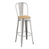 Lancaster Table & Seating Alloy Series Clear Coat Indoor Cafe Barstool with Natural Wood Seat