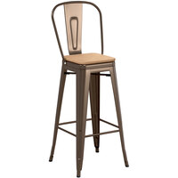 Lancaster Table & Seating Alloy Series Copper Metal Indoor Industrial Cafe Bar Height Stool with Vertical Slat Back and Natural Wood Seat