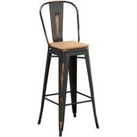 Lancaster Table & Seating Alloy Series Distressed Copper Indoor Cafe Barstool with Natural Wood Seat