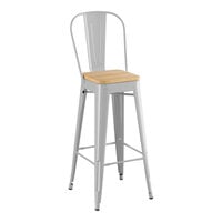 Lancaster Table & Seating Alloy Series Silver Indoor Cafe Barstool with Natural Wood Seat