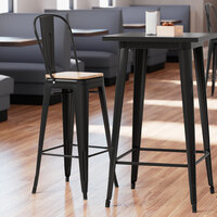 Lancaster Table & Seating Alloy Series Black Indoor Cafe Barstool with Natural Wood Seat