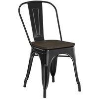 Lancaster Table & Seating Alloy Series Black Metal Indoor Industrial Cafe Chair with Vertical Slat Back and Black Wood Seat