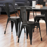 Lancaster Table & Seating Alloy Series Black Indoor Cafe Chair with Black Wood Seat