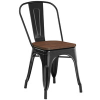 Lancaster Table & Seating Alloy Series Black Metal Indoor Industrial Cafe Chair with Vertical Slat Back and Walnut Wood Seat