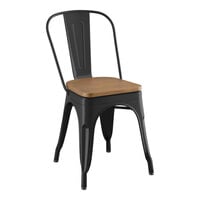 Lancaster Table & Seating Alloy Series Black Indoor Cafe Chair with Walnut Wood Seat