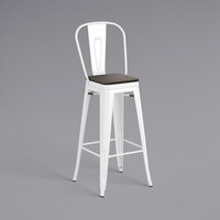 Lancaster Table & Seating Alloy Series White Indoor Cafe Barstool with Black Wood Seat