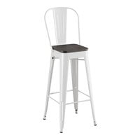Lancaster Table & Seating Alloy Series Pearl White Indoor Cafe Barstool with Black Wood Seat