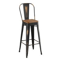 Lancaster Table & Seating Alloy Series Distressed Copper Indoor Cafe Barstool with Walnut Wood Seat