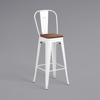 Lancaster Table & Seating Alloy Series White Indoor Cafe Barstool with Walnut Wood Seat