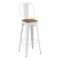 Lancaster Table & Seating Alloy Series Pearl White Indoor Cafe Barstool with Walnut Wood Seat