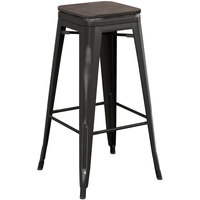 Lancaster Table & Seating Alloy Series Distressed Black Indoor Backless Barstool with Black Wood Seat
