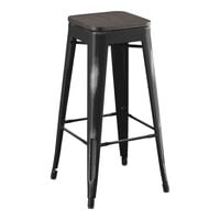 Lancaster Table & Seating Alloy Series Distressed Onyx Black Indoor Backless Barstool with Black Wood Seat