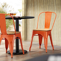 Lancaster Table & Seating Alloy Series Orange Metal Indoor Industrial Cafe Chair with Vertical Slat Back and Natural Wood Seat