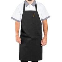 Uncommon Chef 3004 Black Customizable Poly-Cotton Twill Bib Apron with 3 Pockets - 34" x 30"