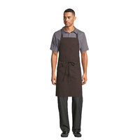 Uncommon Threads 3004 Brown Customizable Poly-Cotton Twill Bib Apron with 3 Pockets - 34 inch L x 30 inch W