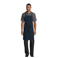 Uncommon Threads 3004 Navy Customizable Poly-Cotton Twill Bib Apron with 3 Pockets - 34 inch L x 30 inch W
