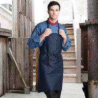 Uncommon Threads 3004 Navy Customizable Poly-Cotton Twill Bib Apron with 3 Pockets - 34 inch L x 30 inch W