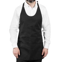 Uncommon Chef 3042 Black Customizable Poly-Cotton Twill Scoop Neck Tuxedo Apron with Adjustable Neck Strap and 3 Pockets - 28" x 24"