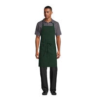 Uncommon Threads 3004 Hunter Green Customizable Poly-Cotton Twill Bib Apron with 3 Pockets - 34 inch L x 30 inch W