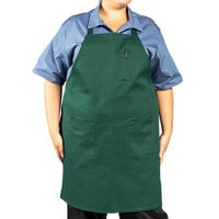 Uncommon Threads 3004 Hunter Green Customizable Poly-Cotton Twill Bib Apron with 3 Pockets - 34 inch x 30 inch