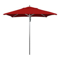 California Umbrella AAT 757 SUNBRELLA 2A Rodeo Series 7 1/2' Square Deluxe Pulley Lift Umbrella with 1 1/2 inch Aluminum Pole - Sunbrella 2A Canopy - Jockey Red Fabric