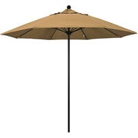 California Umbrella ALTO 908 OLEFIN Venture 9' Push Lift Umbrella with 1 1/2 inch Black Aluminum Pole - Olefin Canopy - Straw Fabric
