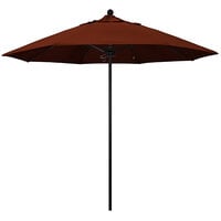 California Umbrella ALTO 908 PACIFICA Venture 9' Round Push Lift Umbrella with 1 1/2 inch Black Aluminum Pole - Pacifica Canopy - Brick Fabric