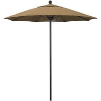 California Umbrella ALTO 758 OLEFIN Venture 7 1/2' Round Push Lift Umbrella with 1 1/2 inch Black Aluminum Pole - Olefin Canopy - Straw Fabric