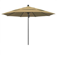 California Umbrella ALTO 118 OLEFIN Venture 11' Round Pulley Lift Umbrella with 1 1/2 inch Black Aluminum Pole - Olefin Canopy - Champagne Fabric