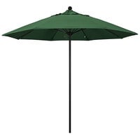 California Umbrella ALTO 908 OLEFIN Venture 9' Push Lift Umbrella with 1 1/2 inch Black Aluminum Pole - Olefin Canopy - Hunter Green Fabric
