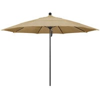 California Umbrella ALTO 118 SUNBRELLA 2A Venture 11' Round Pulley Lift Umbrella with 1 1/2 inch Black Aluminum Pole - Sunbrella 2A Canopy - Linen Sesame Fabric