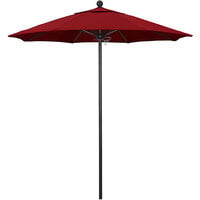 California Umbrella ALTO 758 OLEFIN Venture 7 1/2' Round Push Lift Umbrella with 1 1/2 inch Black Aluminum Pole - Olefin Canopy - Red Fabric
