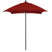 California Umbrella Venture Series 6' Square Jockey Red Sunbrella Push Lift Umbrella with 1 1/2" Aluminum Pole